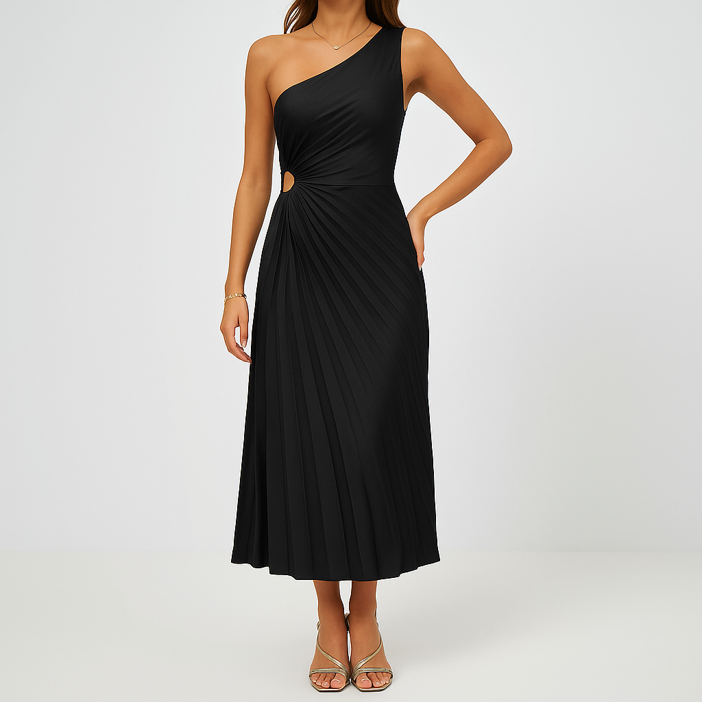 Vellora™ | Plisseret Kjole – Asymmetrisk one-shoulder kjole til festlige lejligheder