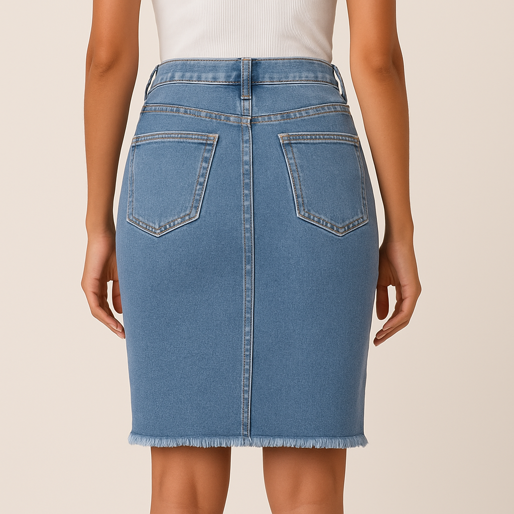 Vellora™ | Mellemlang Denimnederdel med Slids Foran